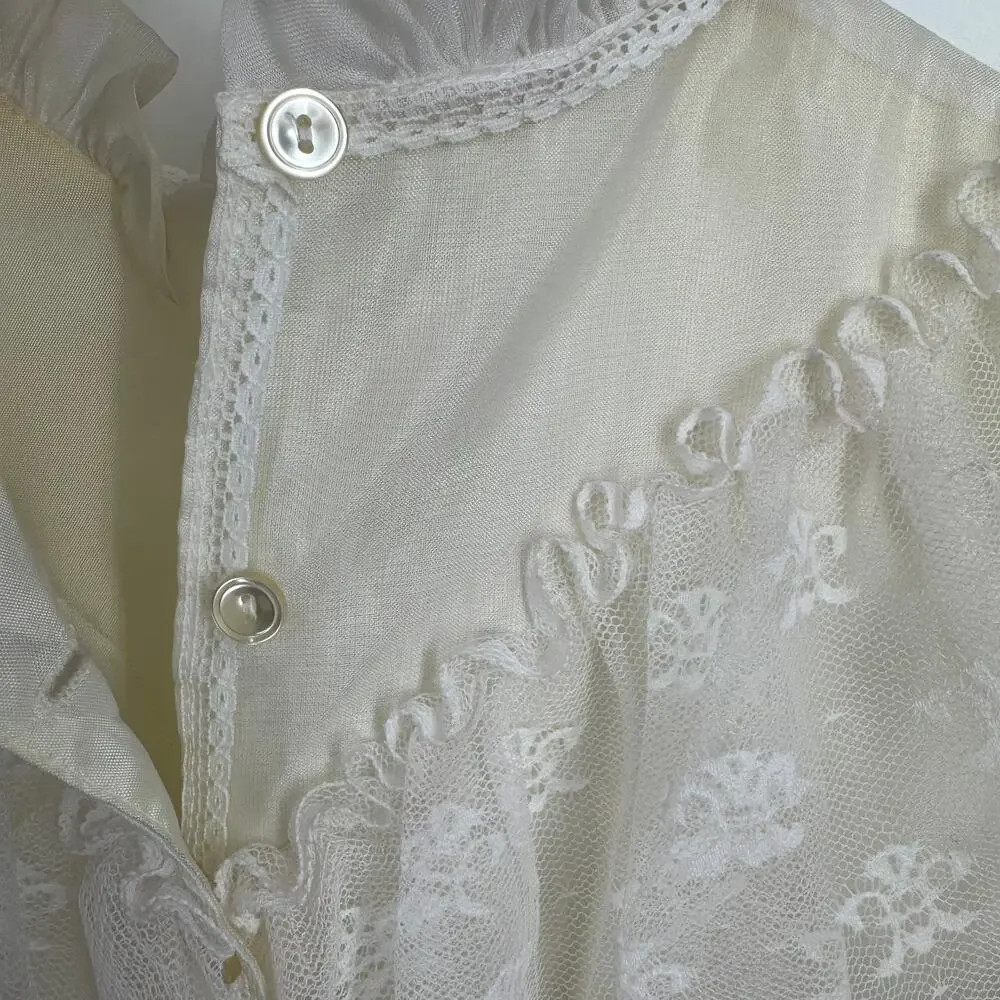 VTG Gold Bell dress girls 10 chiffon ruffle lace party pageant prairie cream USA